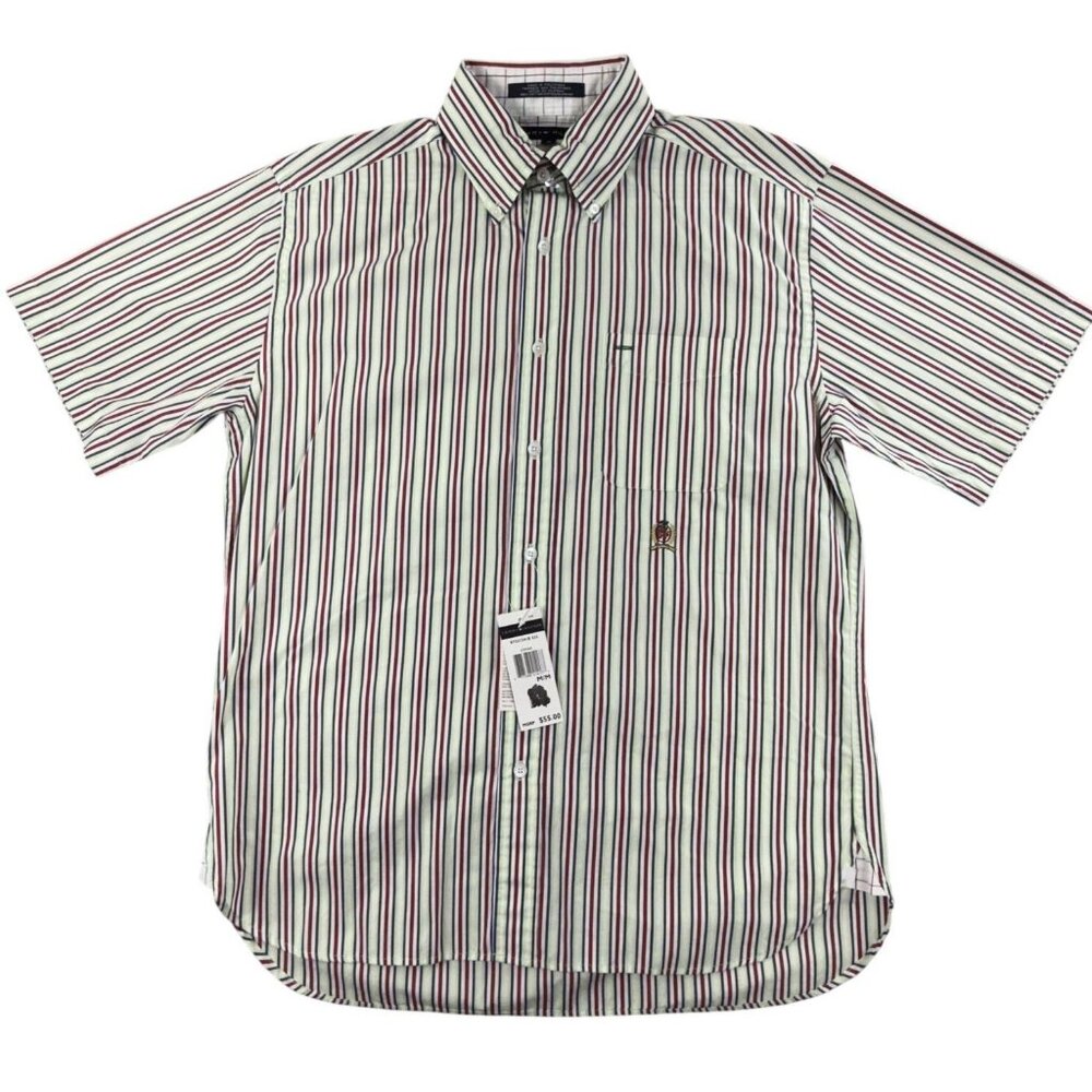 Vintage Tommy Hilfiger Shirt Mens Medium Stripe Short Sleeve Button Down Y2K New